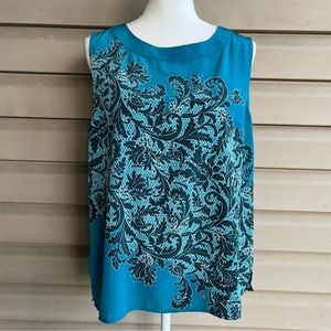 •Talbots• Patterned Jade Green Sleeveless Blouse - Size Large
